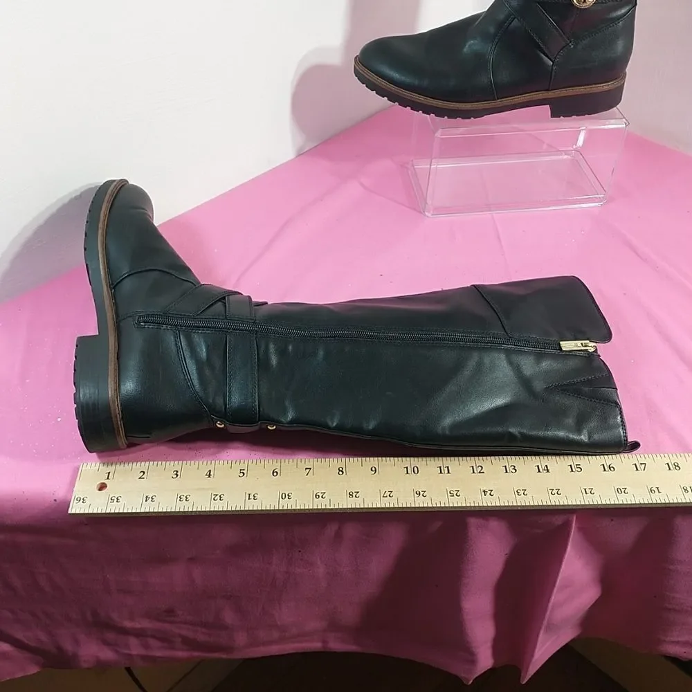 Tommy Hilfiger Womens SZ 9.5M Black Leather Knee-High Riding Boots With Zipper .